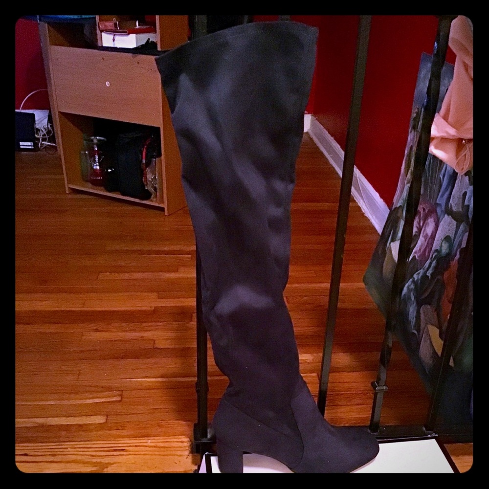 Dark Blue Suede Over the Knee Boots